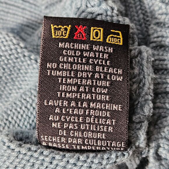 Tribal Knit Mock Turtle Neck Sweater Womens Medium Teal  Button Accents - Picture 4 of 6